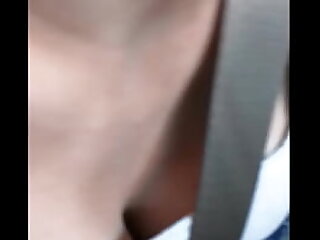 Tight tank top on teen up close in car 2